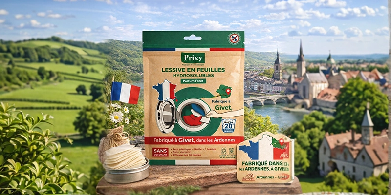 Frixy, feuilles de lessive made in Ardennes.