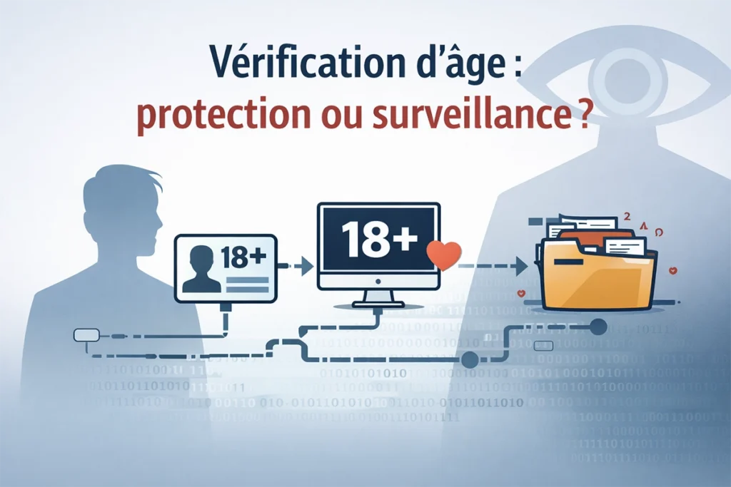 Vérification d’âge et sites pour adultes 1 Schéma illustrant les risques de corrélation entre vérification d’âge, données personnelles et habitudes de consultation sur les sites pour adultes.