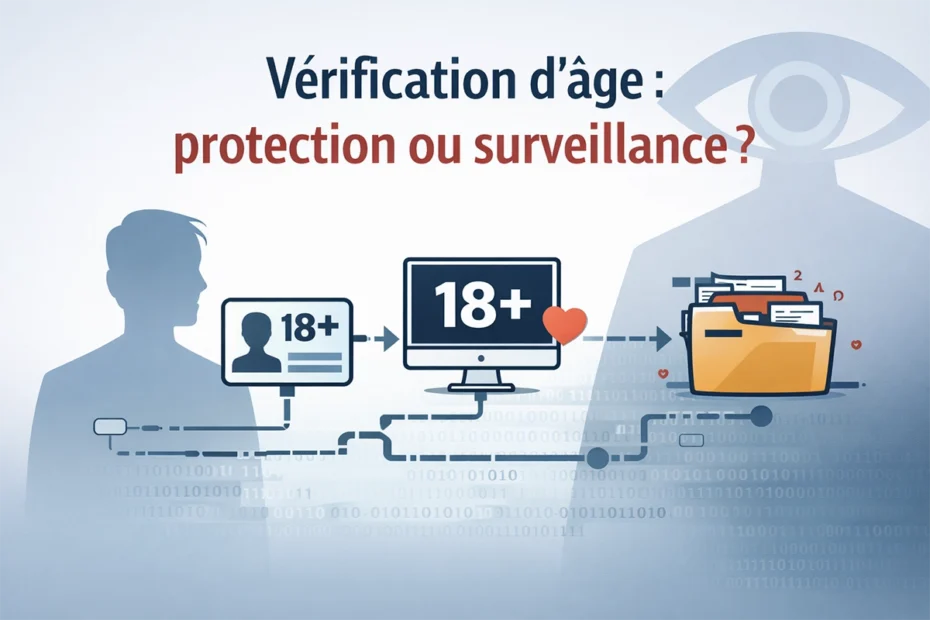 Schéma illustrant les risques de corrélation entre vérification d’âge, données personnelles et habitudes de consultation sur les sites pour adultes.