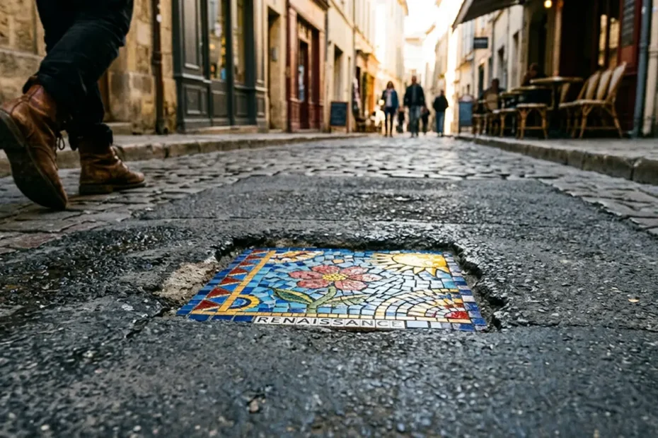 Mosaïques, gravures, prennent place dans les trous.